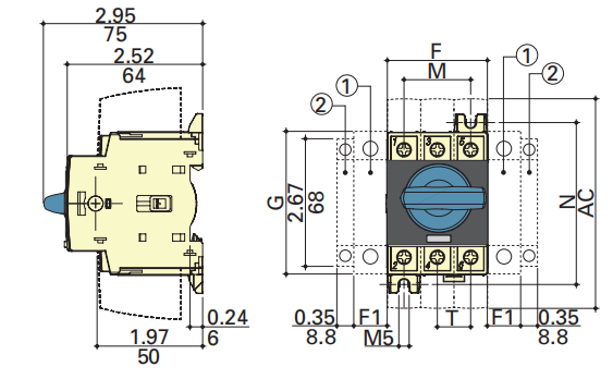 RD Rotary Disconnect Switch Dimensions — in (mm).png